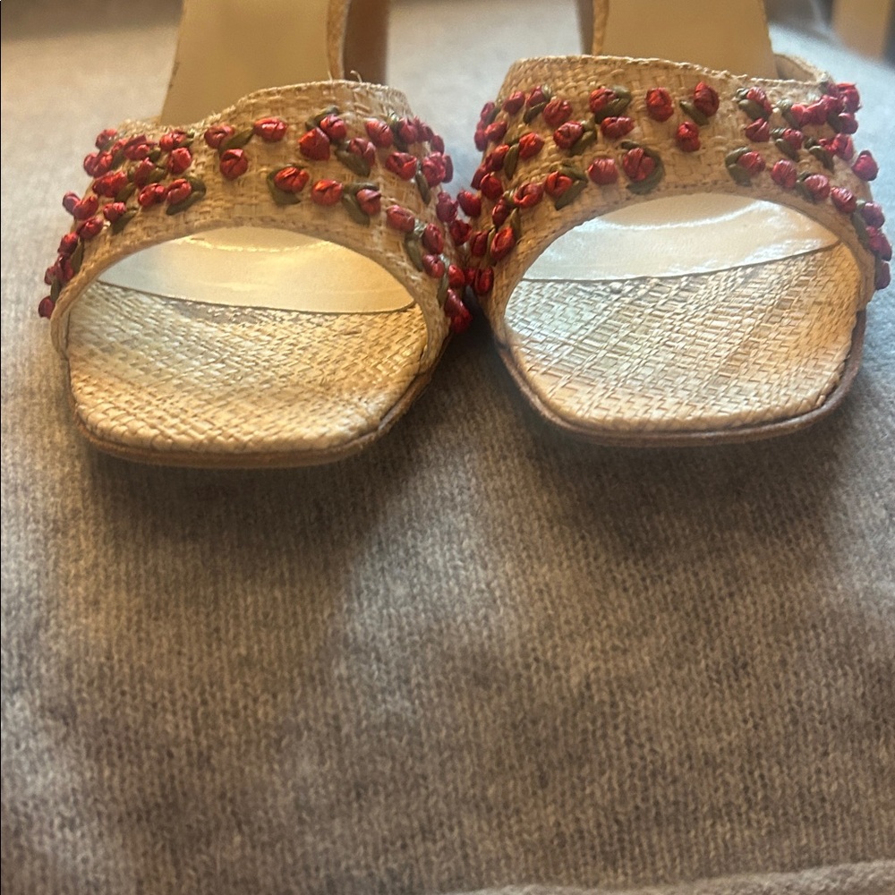 Anne Klein Beige and Red Embellished Heels - Picture 4 of 5